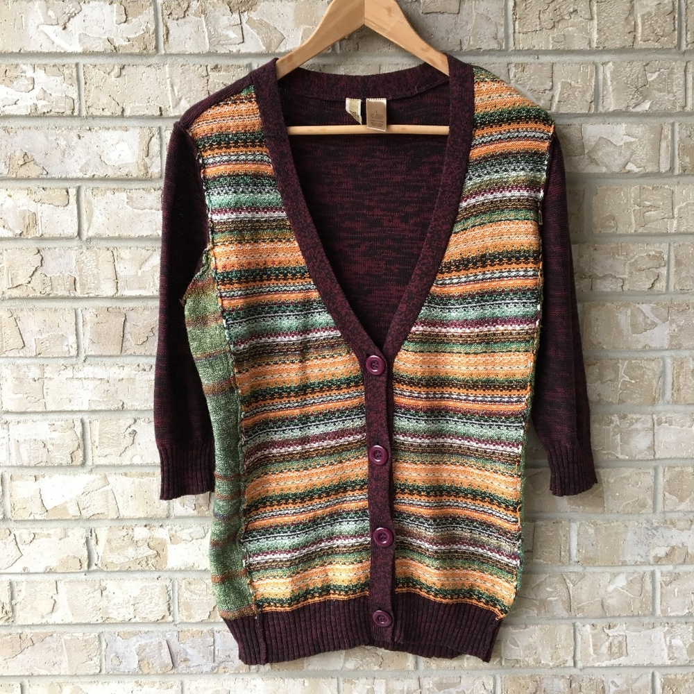 BKE Cardigan Sweater Button Up Maroon Multicolor L